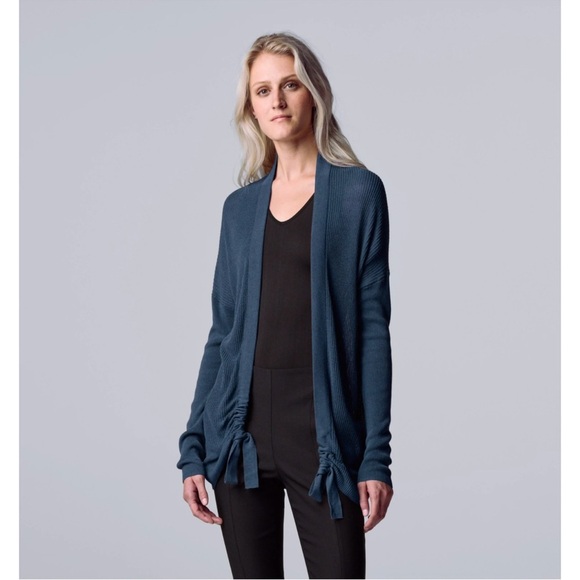Women's Simply Vera Vera Wang Ruched Open-Front Cardigan Blue Women’s Size XXL - Picture 1 of 10